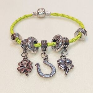 HANDMADE Lucky Charms "Pandora" Style Braided Faux Leather Charm Bracelet